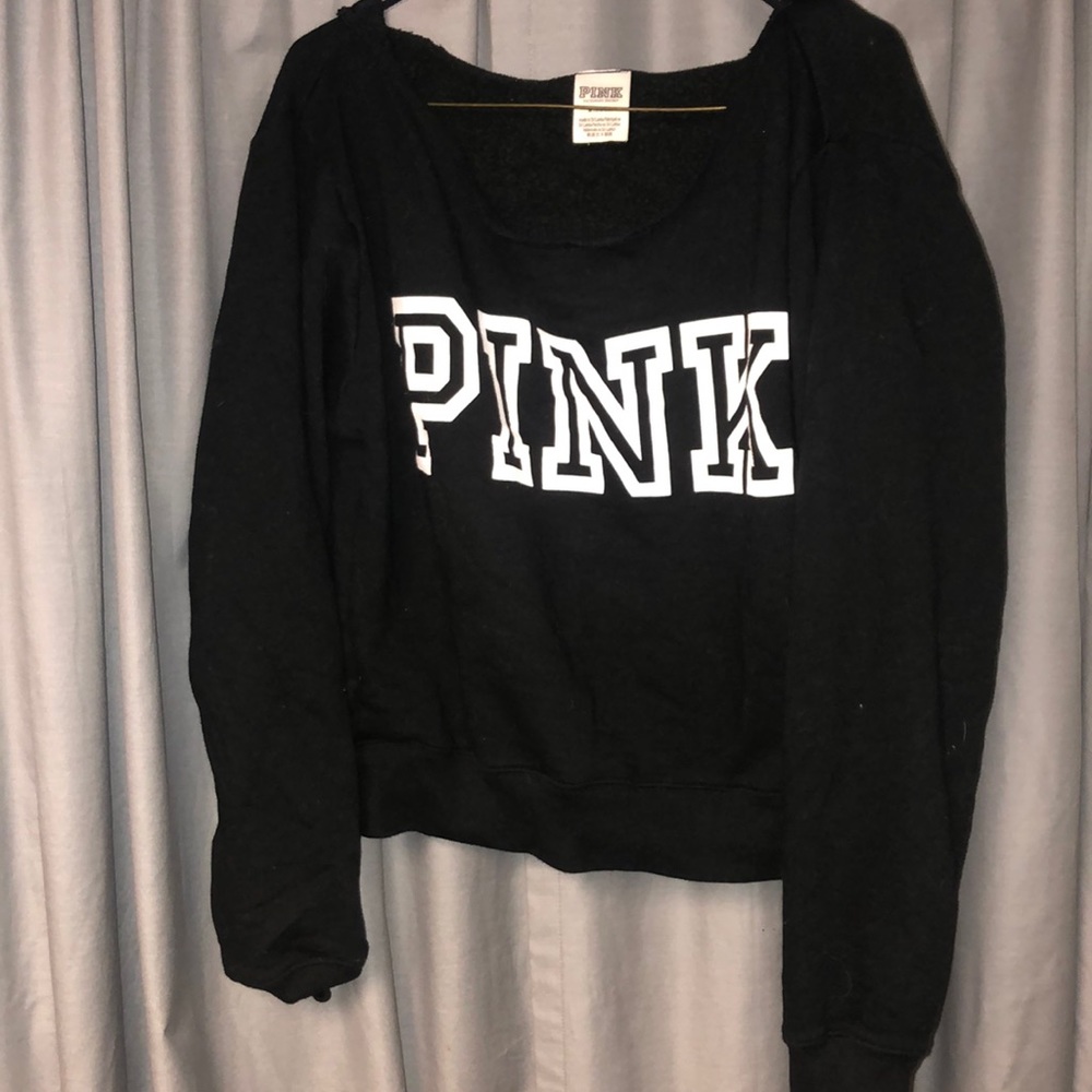 Black Off Shoulder PINK Sweatshirt- Black